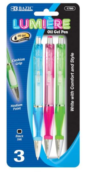 D-1780-BAZIC Lumiere Dazzle Black Oil-Gel Ink Retractable Pen