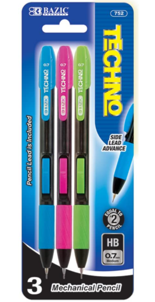 Dis- 752-BAZIC Techno 0.7 mm Mechanical Pencil (3/Pack)