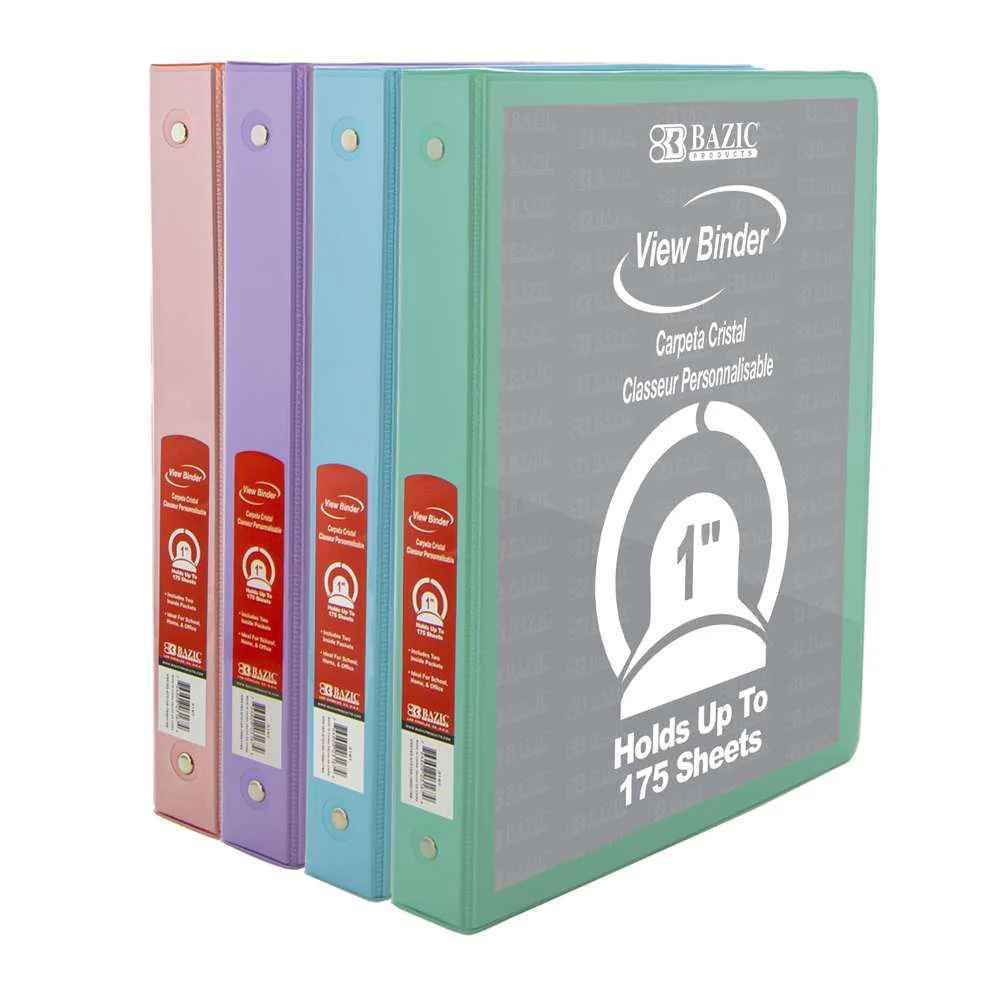 3167-BAZIC 1" Asstd. Pastel Color 3-Ring Binder w/ 2-Pocket 24/c