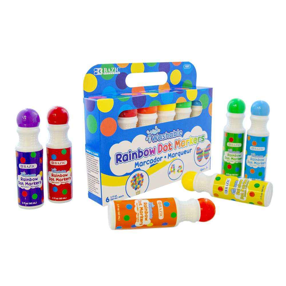 1227-BAZIC- 6 Colors Washable Dot Markers 12/C