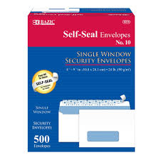 8219-BAZIC #10 Self Seal White Security Single Window Envelope, 500/Bx