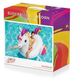 41113E-Supersized Unicorn Ride-On 7'4" x 64.5" in full color box