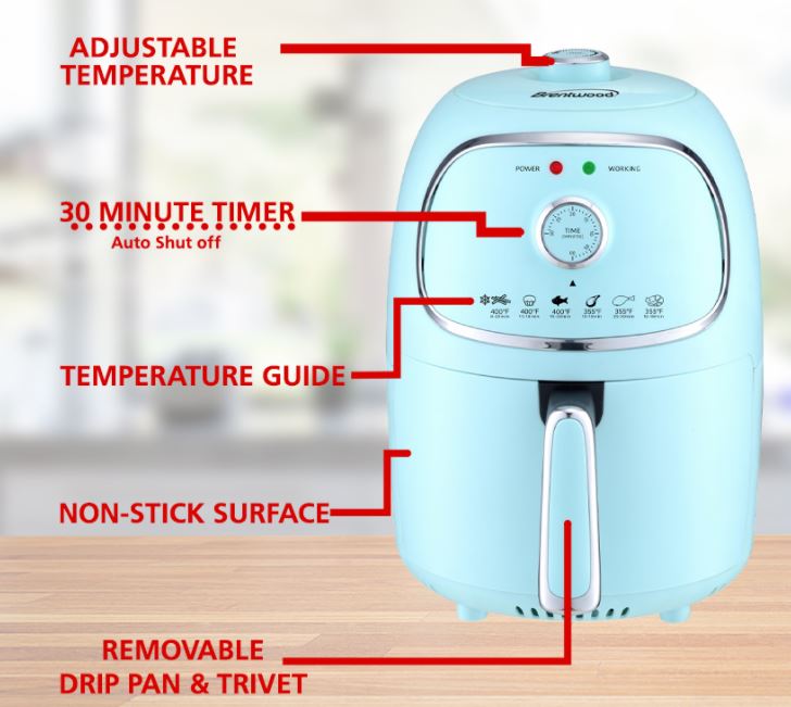 AF-202BL  2QT ELECTRIC AIR FRYER BL/SS 2/C