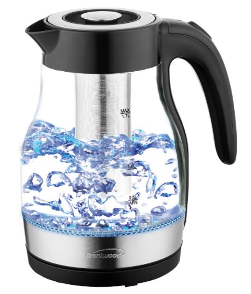 KT-1962BK  1.9QT GLASS KETTLE WITH TEA INFUSER BLK 6/C