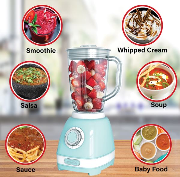 JB-330BL  2-SPEED RETRO BLENDER W/PLASTIC JAR BL 4/C