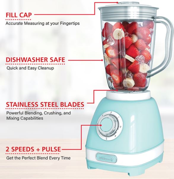 JB-330BL  2-SPEED RETRO BLENDER W/PLASTIC JAR BL 4/C