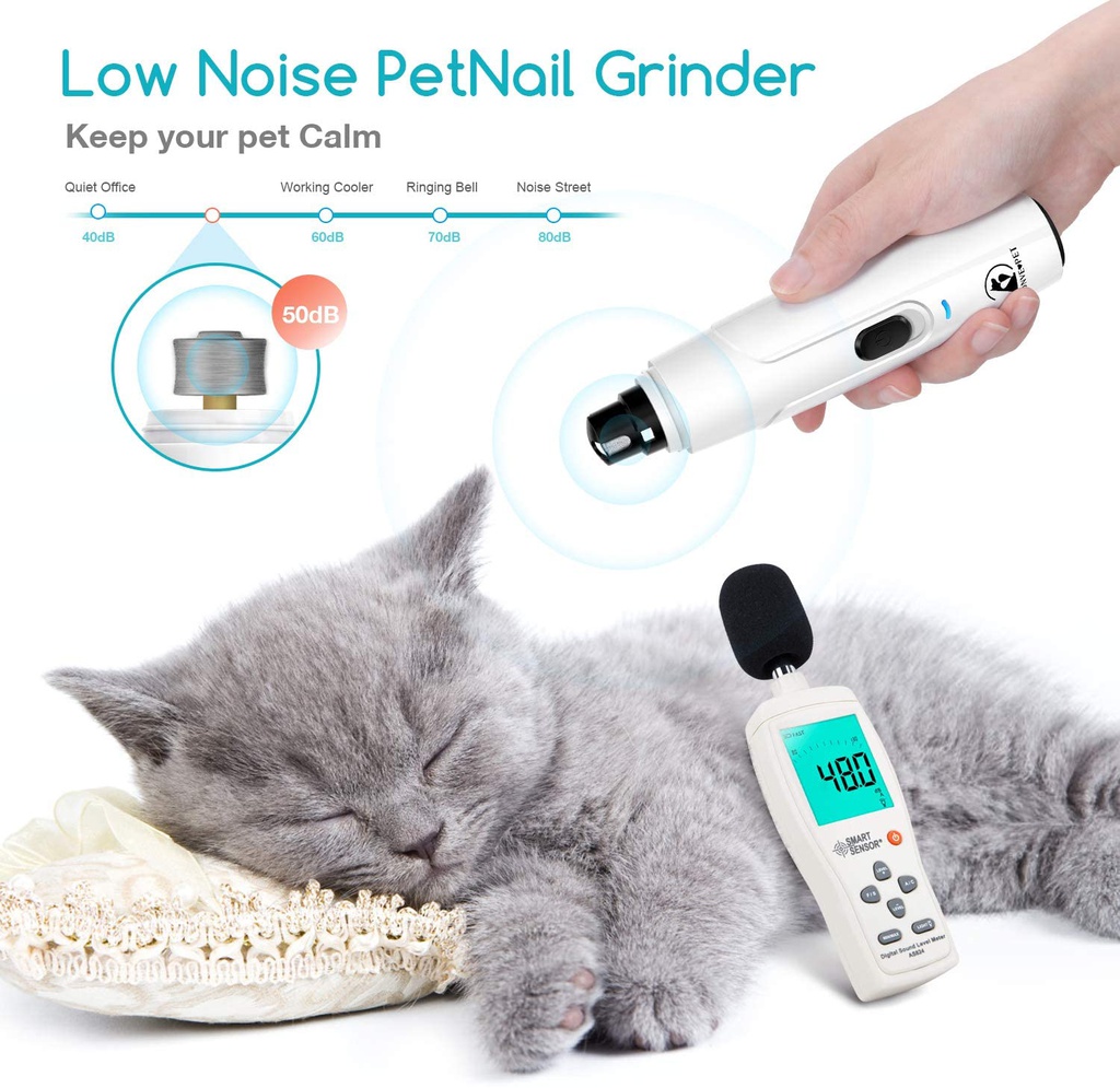 Bonve Pet Dog Nail Grinder, Wireless 2-Speed Electric Cat Nail Clippers Rechargeable