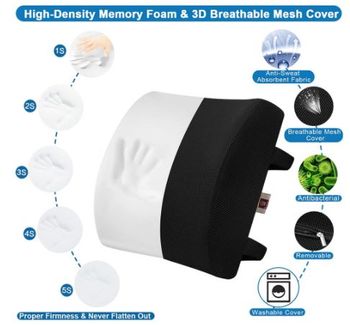 Memory Foam Lumbar Support Back Cushion with 3D Mesh Cover