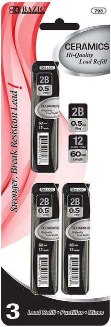 793-24 BAZIC 12 CT 0.55 MM CERAMICS HIGH-QUALITY MECHANICAL PENCIL LEAD 3PK 24/IC 288/C *