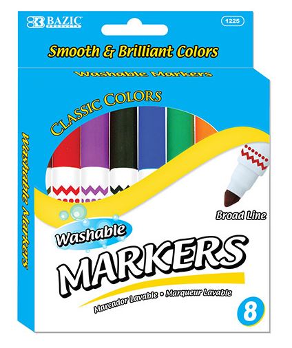 1225-Bazic 8 Colors Broad Line Jumbo Washable Markers 24IC/144C