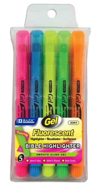 2341 - BAZIC 5 FLOURESCENT GEL HIGHLIGHTER 12bx/144c