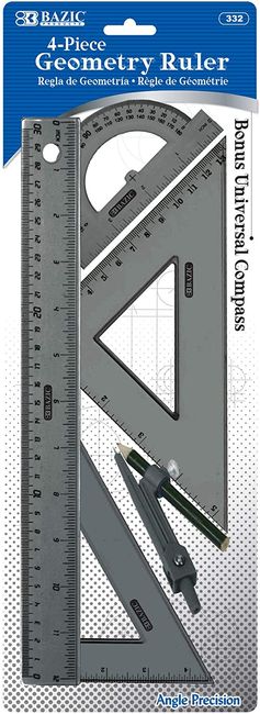 332 - BAZIC 4-PIECE GEOMETRY RULER COMBINATION SETS W/ COMP 24/IC 144/C