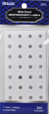3810 - BAZIC WHITE ROUND REINFORCEMENT LABEL (544/PACK)