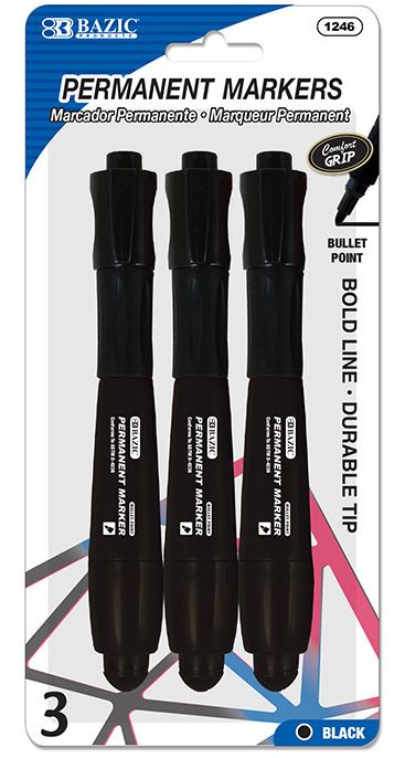 1246 BAZIC Black Bullet Tip Jumbo Permanent Markers w/ Grip 24IC/144C