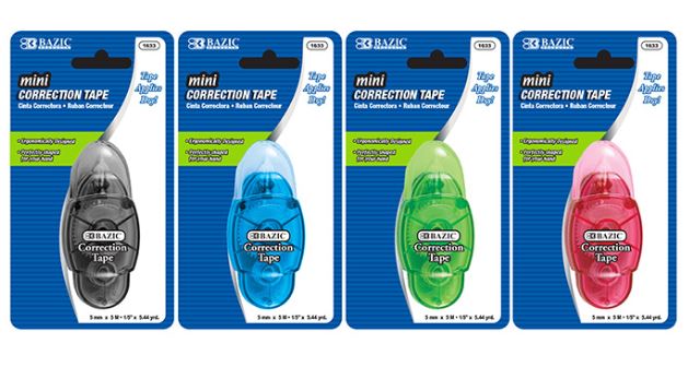 1633-BAZIC Correction Tape w/ Protective Cap 5mm x 196" 24/IC 144/C