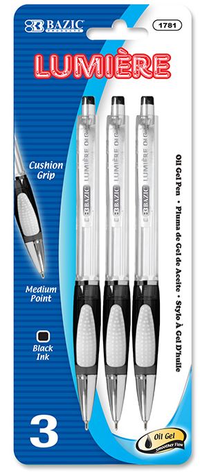 DV-1781-24 BAZIC LUMIERE BLACK OIL-GEL INK RETRACTABLE PEN W/GRIP 24/IC 144/C *