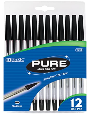 1755 -BAZIC PURE BLACK STICK PEN 12PKS 24/cs