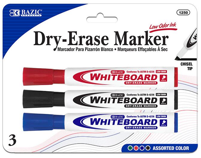 D-125024-BAZIC ASST COLOR CHISEL TIP DRY-ERASE MARKERS