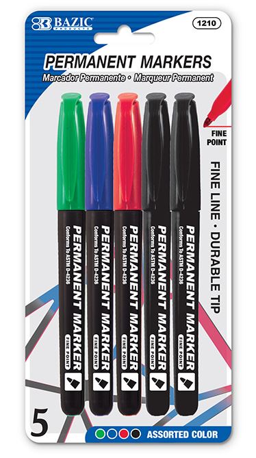 1210-BAZIC ASST COLOR FINE TIP PERMANENT/5PK 24/cs