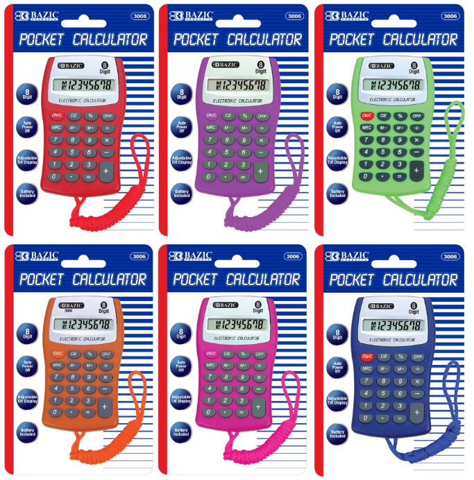 3006-24  BAZIC 8-Digit Pocket Size Calculator w/ Neck String