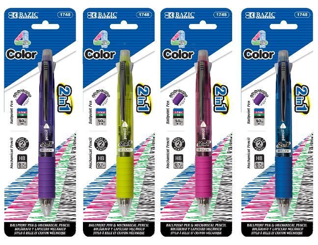 1748-24  BAZIC 2-In-1 Mechanical Pencil & 4-Color Pen w/ Grip 24/IC 144/C *