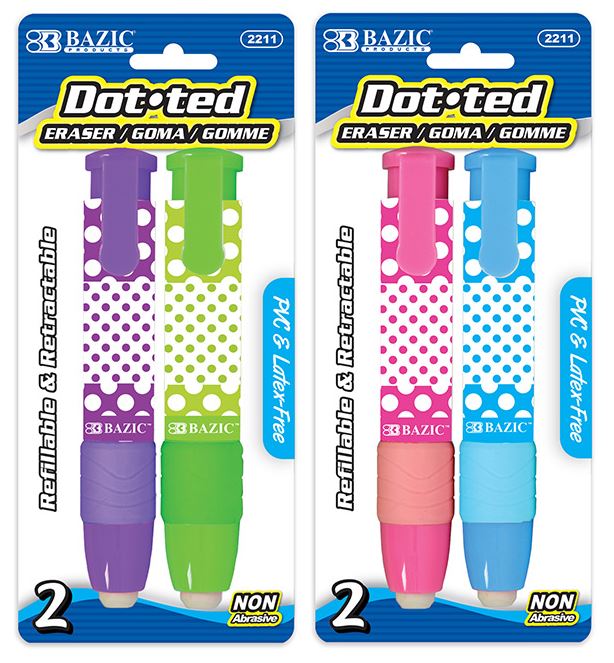 2211-BAZIC Dot.ted Retractable Stick Erasers (2/Pack) 24/IC 144/C *