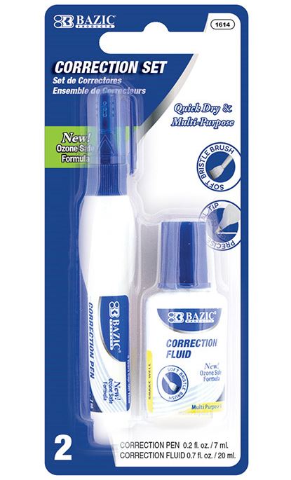 1614-BAZIC Metal Tip Correction Pen & Correction Fluid (2/Pack) 24/cs