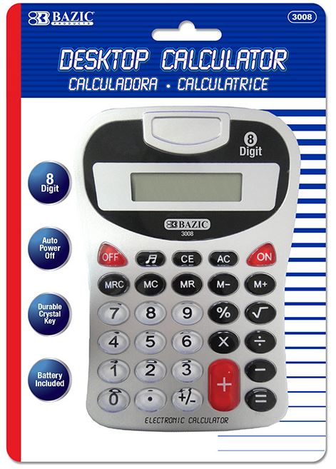 3008-BAZIC 8-Digit Silver Desktop Calculator w/ Tone 12/IC 72/C