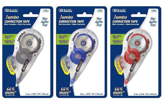 1630-BAZIC Correction Tape Jumbo w/ Grip 5mmX394 24/IC 144/C *