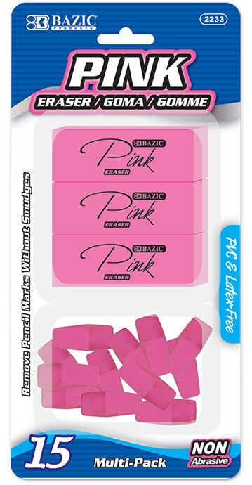 2233-BAZIC Pink Eraser Sets ( 15/Pack) 24/IC 72/C