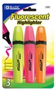 [348600] D-2305-BAZIC Fluorescent Highlighters w/ Pocket Clip (3/Pack)