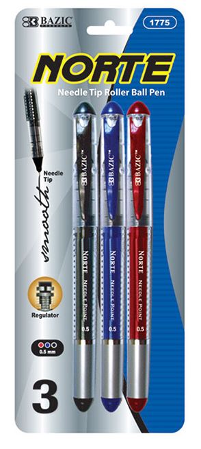 1775-BAZIC Norte Asst. Color Needle-Tip Rollerball Pen (3/Pack) 24/IC 144/C *