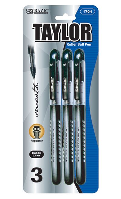 1704-BAZIC Taylor Black Rollerball Pen (3/Pack) 24/IC 144/C *