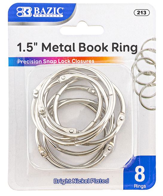 213-BAZIC 1.5 Metal Book Rings (8/Pack) 24/cs