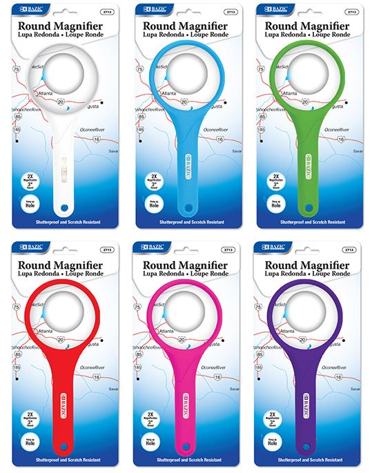 2713-BAZIC Asstd Color 3 Round 2X Handheld Magnifier