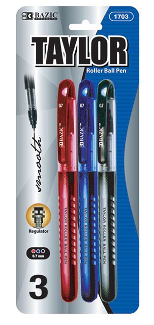 1703-BAZIC Taylor Assorted Color Rollerball Pen (3/Pack) 24/IC 144/C *
