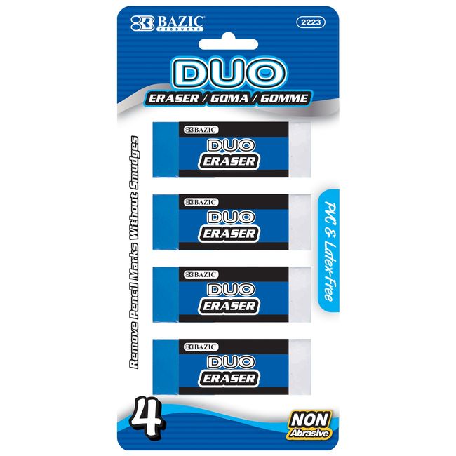 2223-BAZIC Block Two-Tone Vinyl Eraser 4/pk 24/IC 72/C *