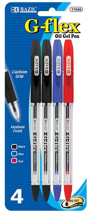 17026-BAZIC G-Flex Asst. Color Oil-Gel Ink Pen w/ Cushion Gr 24/cs