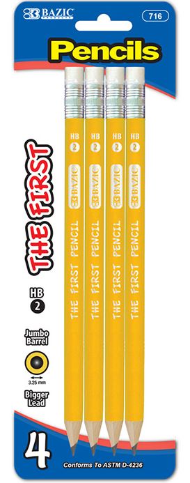 716-BAZIC #2 Wood Jumbo Premium Yellow Pencil (4/pack) 24/IC 144/C *