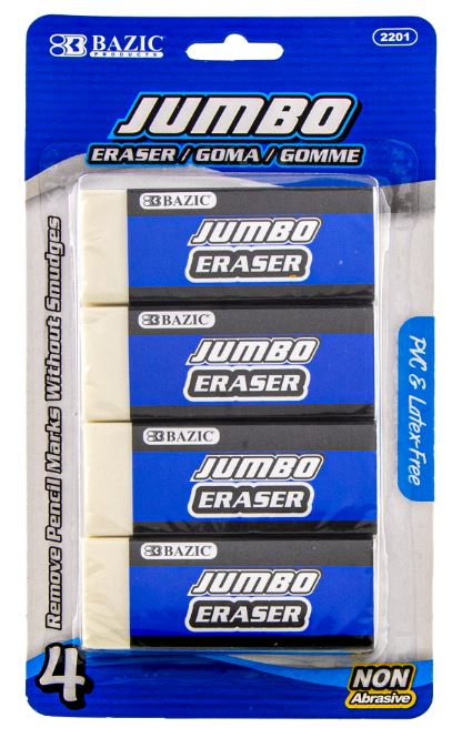 2201 BAZIC Jumbo Vinyl Eraser (4/Pack) 24/IC 72/C *