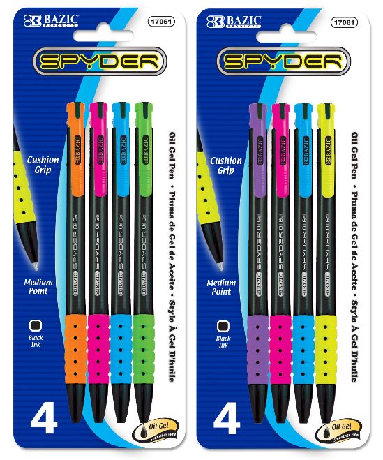 17061-BAZIC Spyder Oil-Gel Ink Retractable Pen 4/PK 24/IC 144/C *
