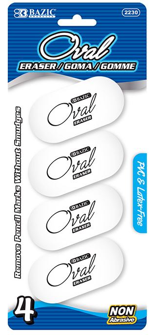 2230-BAZIC White Oval Eraser (4/Pack) 24/IC 72/C