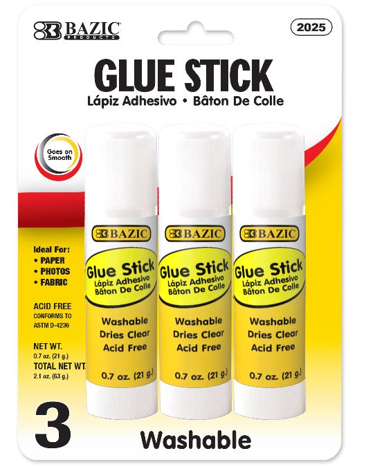 2025-BAZIC 21g / 0.7 Oz Large Glue Stick (3/Pack) 24/pk