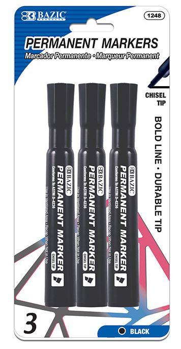 1248-BAZIC Black Chisel Tip Desk Style Permanent Markers (3/Pack) 24/IC 144/C *