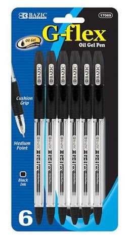 D-17069-BAZIC G-Flex Black Oil-Gel Ink Pen w/ Cushion Grip (6/pack)