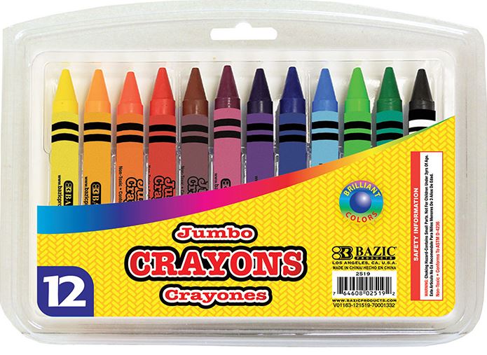 2519-BAZIC 12 Color Premium Quality Jumbo Crayons 24/IC 72/C *