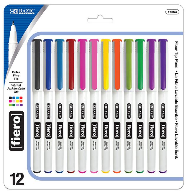 17054-BAZIC 12 Color Fiero Fiber Tip Fineliner Pen 12/IC 72/C *