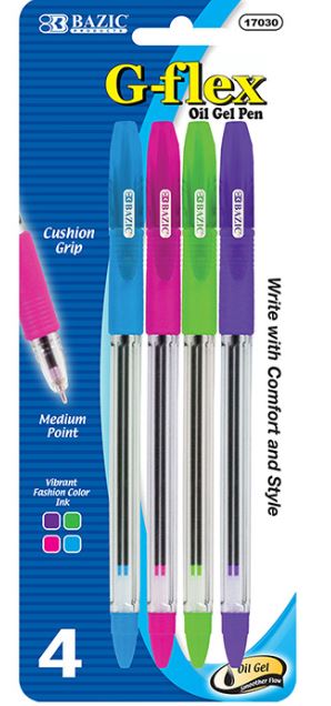 17030-BAZIC 4 Color G-Flex Oil-Gel Ink Pen w/ Cushion Grip 24/cs