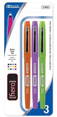 17053-BAZIC Fiero Fancy Color Fiber Tip Fineliner Pen (3/Pac 24/cs