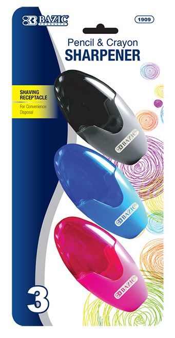 1909-BAZIC Xtreme Oval Sharpener w/ Receptacle (3/Pack) 24/cs